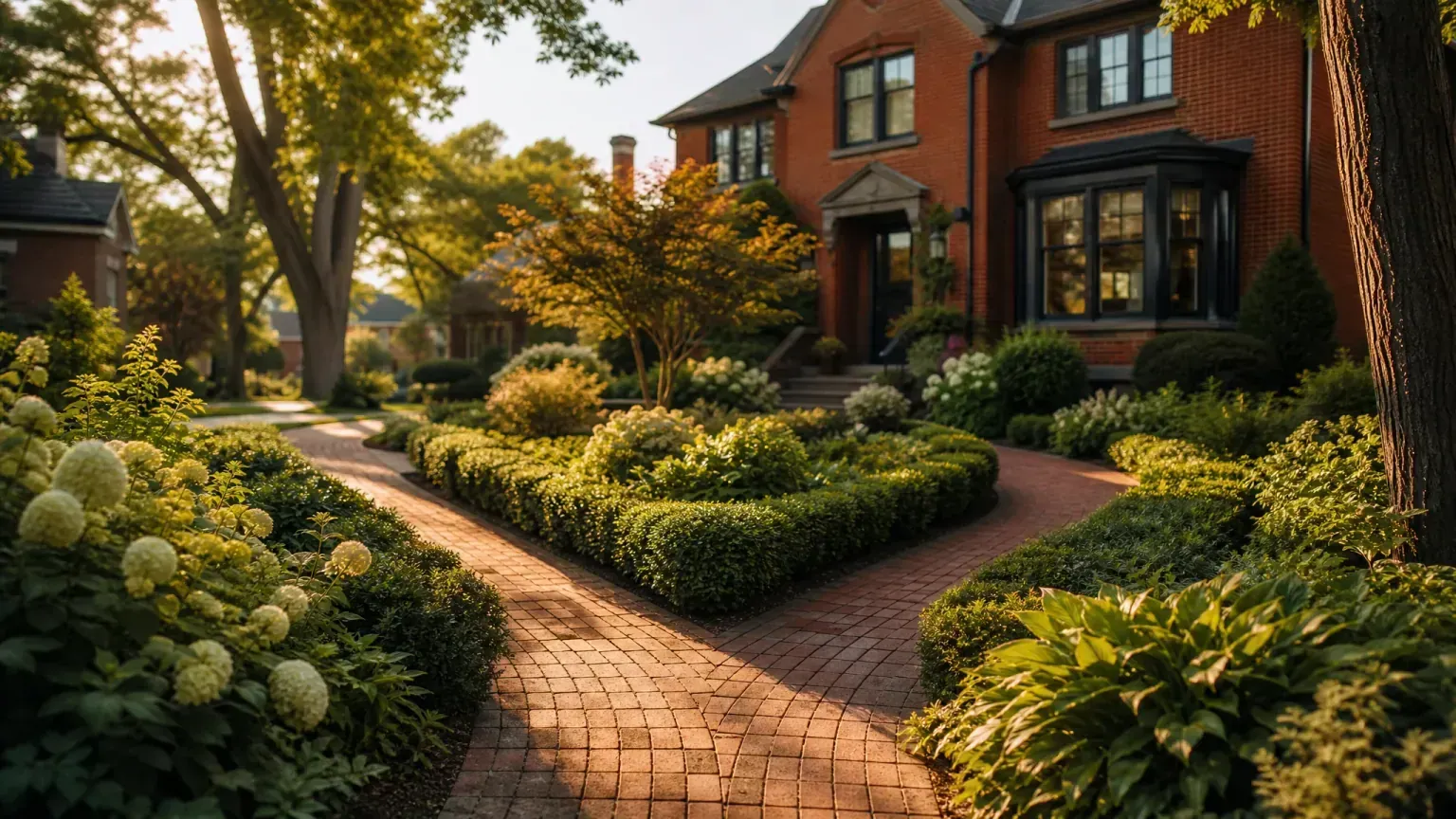 A garden path forking in front of a Canadian brick home — comparing a reverse mortgage vs a HELOC