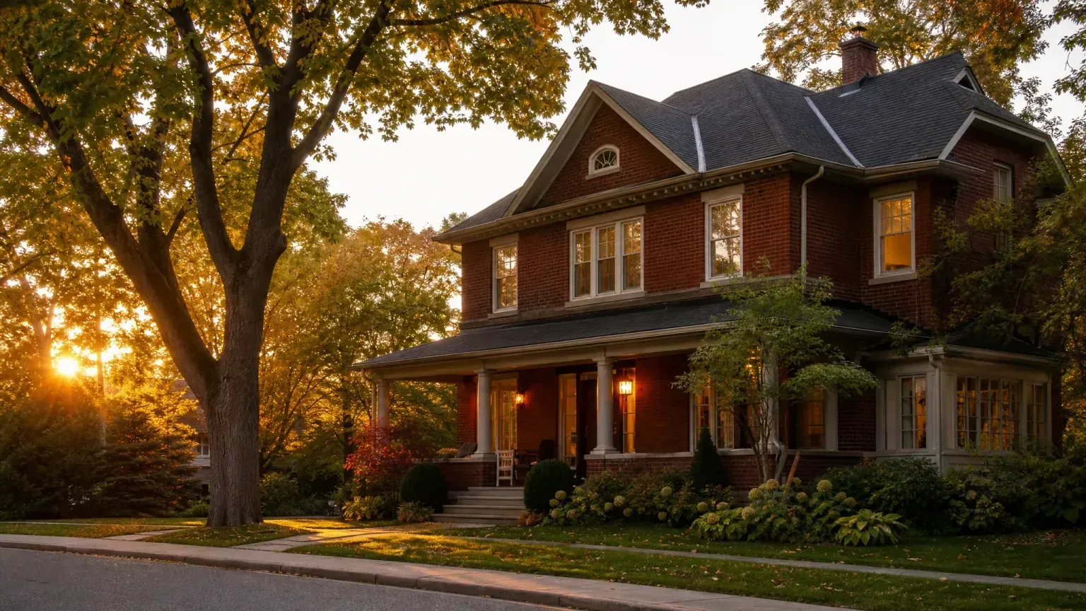 An established Canadian family home at golden hour — what happens to a reverse mortgage when you die